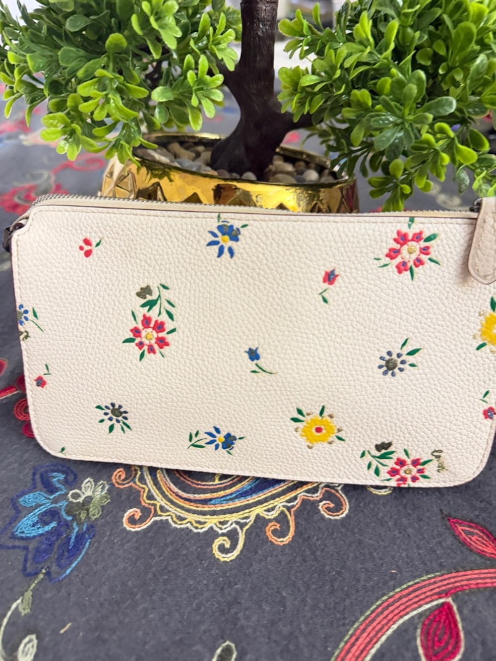 Coach Cream Floral Pebbled Leather Crossbody Bag - Picture 4 of 16